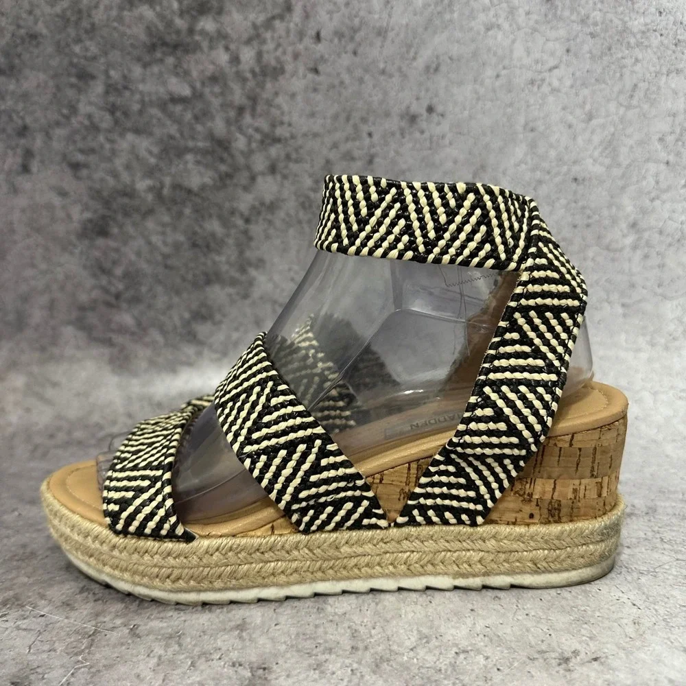 Steve Madden Jennie Sandals Women 8.5 Woven Espadrille Platform Cork Wedge